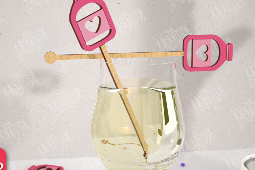 Σετ των 2 Intra απο ξύλο plywood 3mm-4mm πάχος – Αναδευτήρες ποτών για την ημέρα του Αγίου Βαλεντίνου | CNC Δίασταση  20x20 cm INTRAFABR-110327608