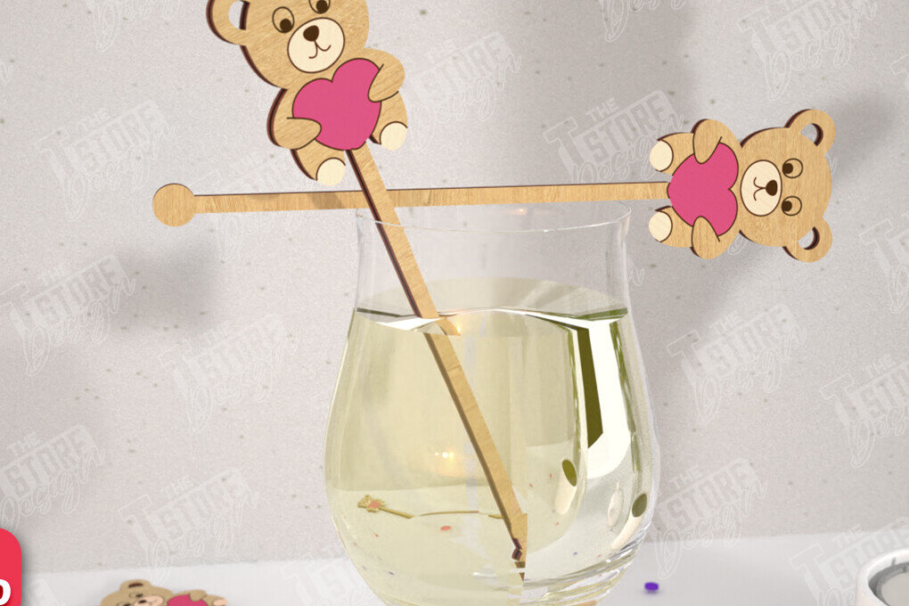 Σετ των 2 Intra απο ξύλο plywood 3mm-4mm πάχος – Αναδευτήρες ποτών για την ημέρα του Αγίου Βαλεντίνου | CNC Δίασταση  20x20 cm INTRAFABR-110327576