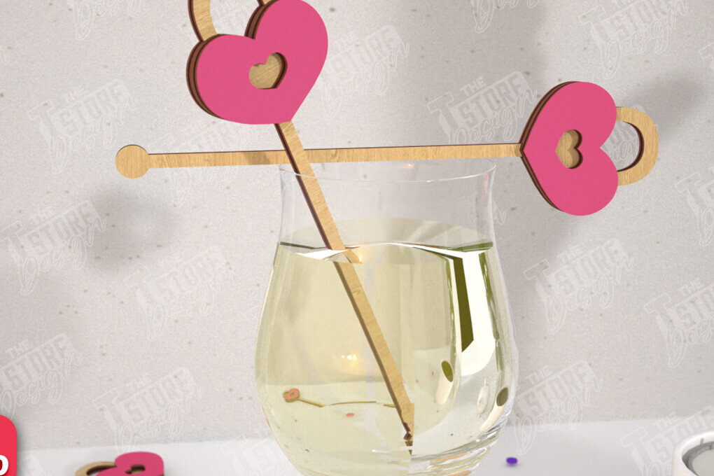 Σετ των 2 Intra απο ξύλο plywood 3mm-4mm πάχος – Αναδευτήρες ποτών για την ημέρα του Αγίου Βαλεντίνου | CNC Δίασταση  20x20 cm INTRAFABR-110327583