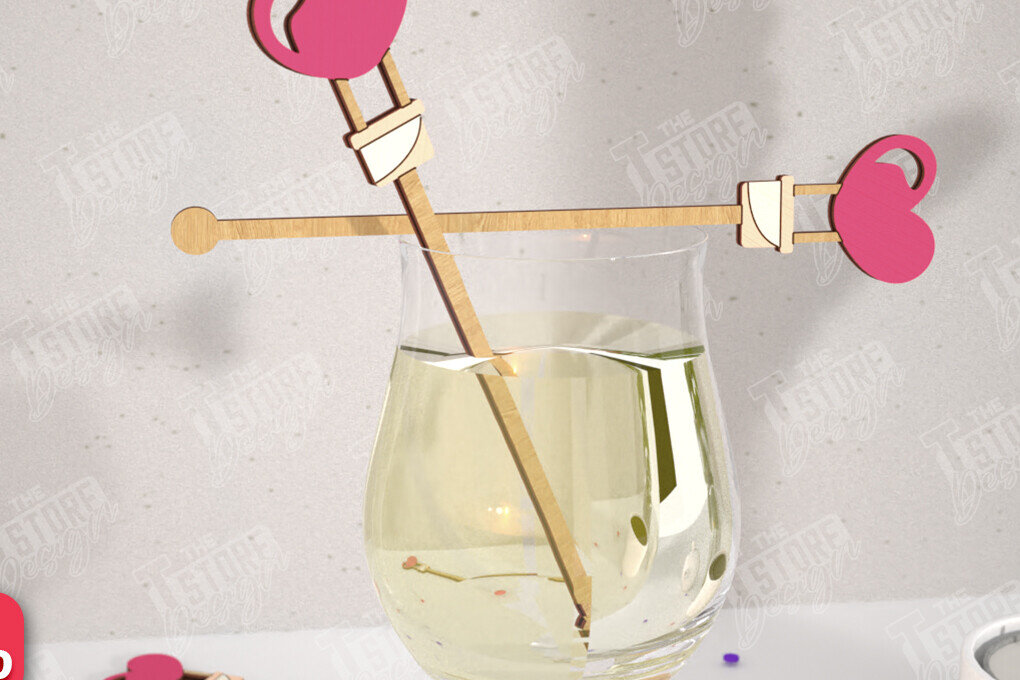 Σετ των 2 Intra απο ξύλο plywood 3mm-4mm πάχος – Αναδευτήρες ποτών για την ημέρα του Αγίου Βαλεντίνου | CNC Δίασταση  20x20 cm INTRAFABR-110327586