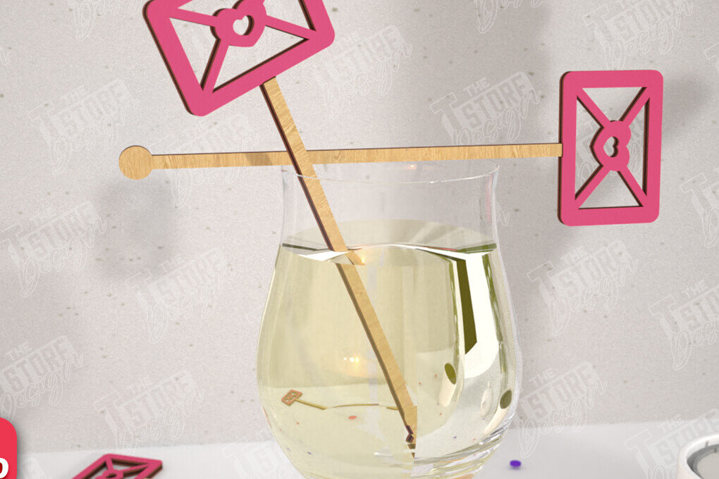 Σετ των 2 Intra απο ξύλο plywood 3mm-4mm πάχος – Αναδευτήρες ποτών για την ημέρα του Αγίου Βαλεντίνου | CNC Δίασταση  20x20 cm INTRAFABR-110327589