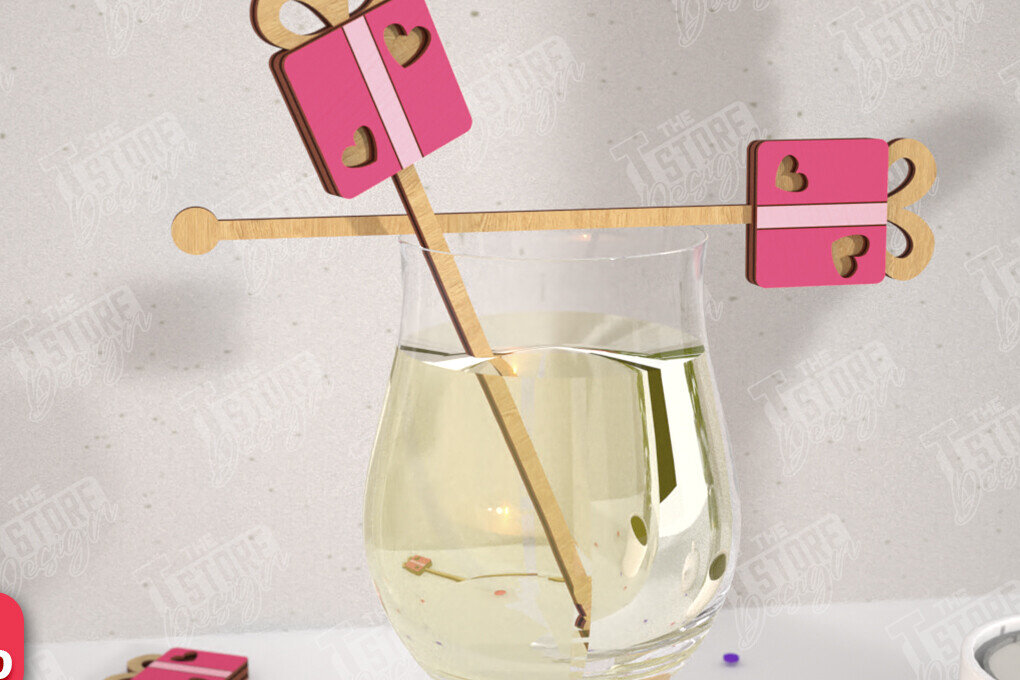 Σετ των 2 Intra απο ξύλο plywood 3mm-4mm πάχος – Αναδευτήρες ποτών για την ημέρα του Αγίου Βαλεντίνου | CNC Δίασταση  20x20 cm INTRAFABR-110327597