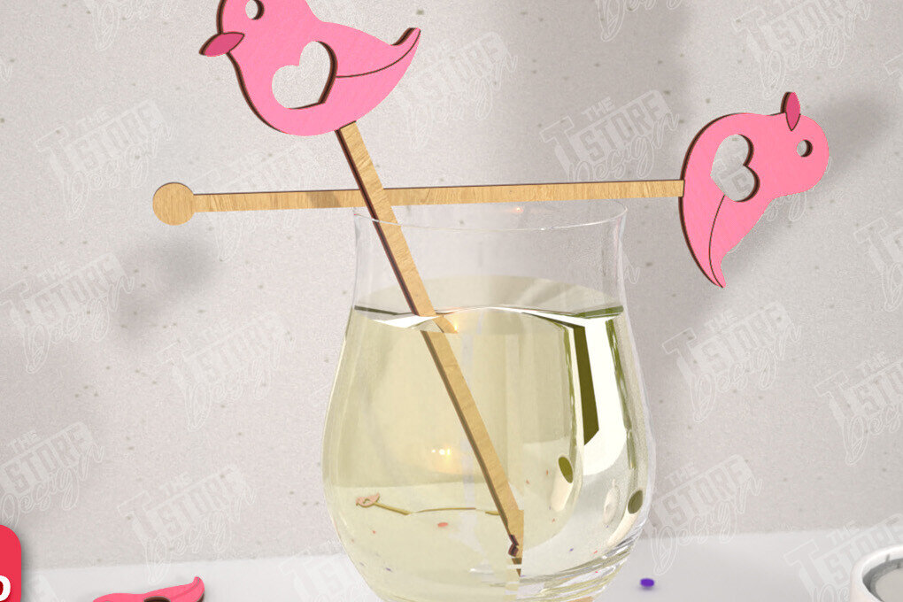 Σετ των 2 Intra απο ξύλο plywood 3mm-4mm πάχος – Αναδευτήρες ποτών για την ημέρα του Αγίου Βαλεντίνου | CNC Δίασταση  20x20 cm INTRAFABR-110327602