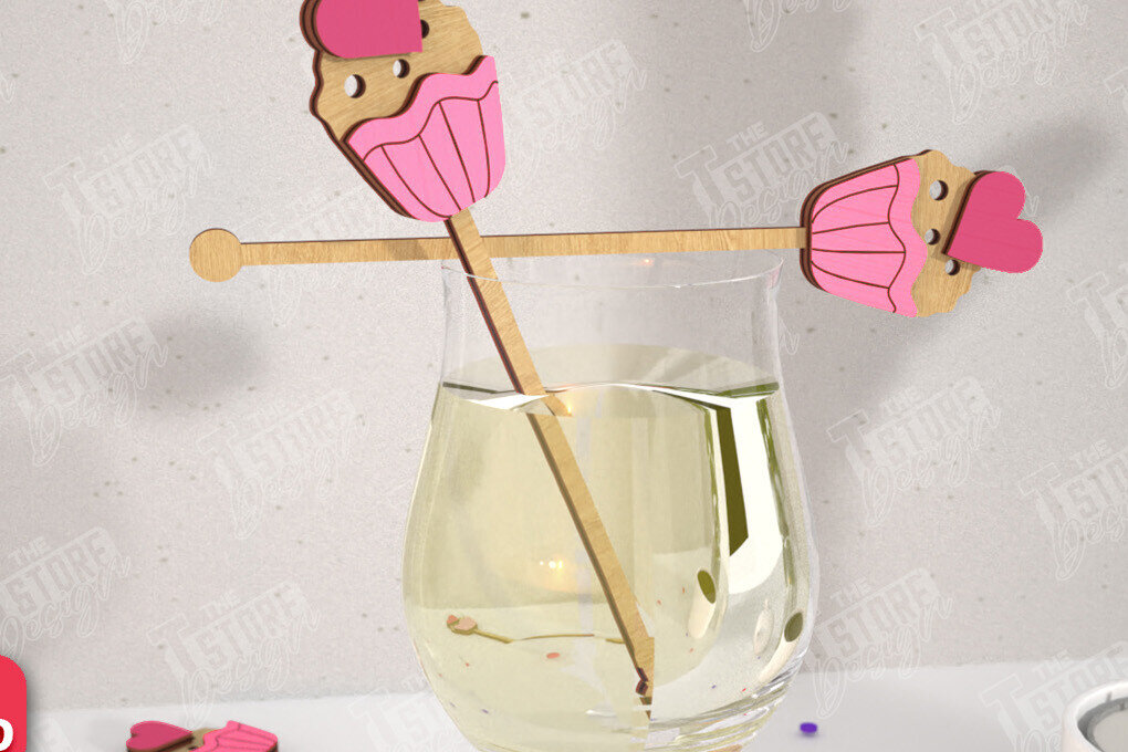 Σετ των 2 Intra απο ξύλο plywood 3mm-4mm πάχος – Αναδευτήρες ποτών για την ημέρα του Αγίου Βαλεντίνου | CNC Δίασταση  20x20 cm INTRAFABR-110327573