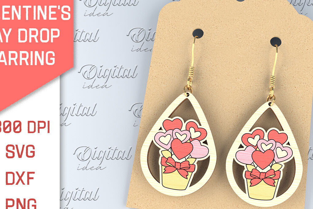 Σετ των 3 Intra απο ξύλο plywood 3mm-4mm πάχος – Σκουλαρίκια για την Ημέρα του Αγίου Βαλεντίνου Δίασταση  5x5 cm INTRAFABR-87753854