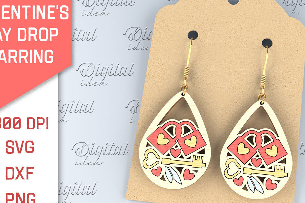 Σετ των 3 Intra απο ξύλο plywood 3mm-4mm πάχος – Σκουλαρίκια για την Ημέρα του Αγίου Βαλεντίνου Δίασταση  5x5 cm INTRAFABR-87753814