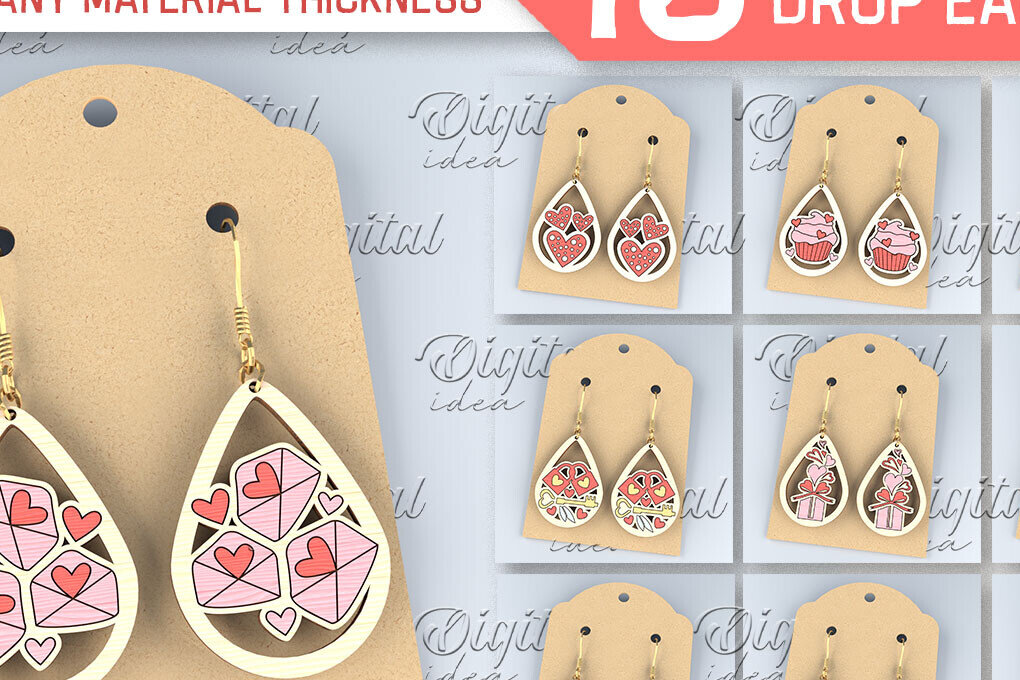 Σετ των 3 Intra απο ξύλο plywood 3mm-4mm πάχος – Πακέτο με σκουλαρίκια για την ημέρα του Αγίου Βαλεντίνου Δίασταση  5x5 cm INTRAFABR-87755452