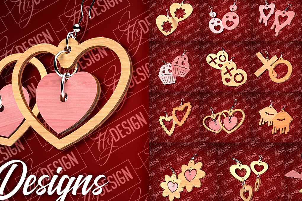 Σετ των 3 Intra απο ξύλο plywood 3mm-4mm πάχος – Σκουλαρίκια του Αγίου Βαλεντίνου | CNC Δίασταση  5x5 cm INTRAFABR-89110843