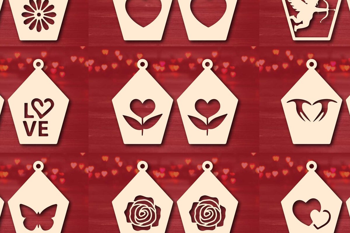 Σετ των 3 Intra απο ξύλο plywood 3mm-4mm πάχος – Σετ με λέιζερ σκουλαρίκια για την ημέρα του Αγίου Βαλεντίνου Δίασταση  5x5 cm INTRAFABR-78082449