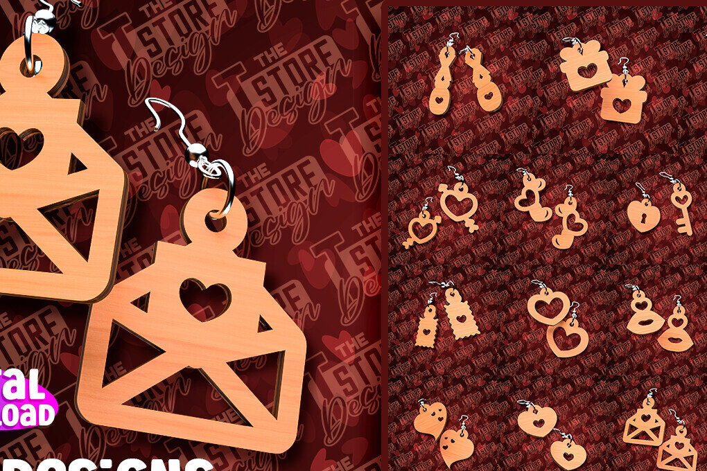 Σετ των 3 Intra απο ξύλο plywood 3mm-4mm πάχος – Σκουλαρίκια για την Ημέρα του Αγίου Βαλεντίνου με Δίασταση  5x5 cm INTRAFABR-90419940