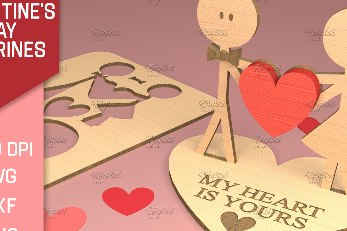 Σετ των 2 Intra απο ξύλο plywood 3mm-4mm πάχος – Ειδώλια του Αγίου Βαλεντίνου. Τρισδιάστατη Δίασταση  20x20 cm INTRAFABR-83739043