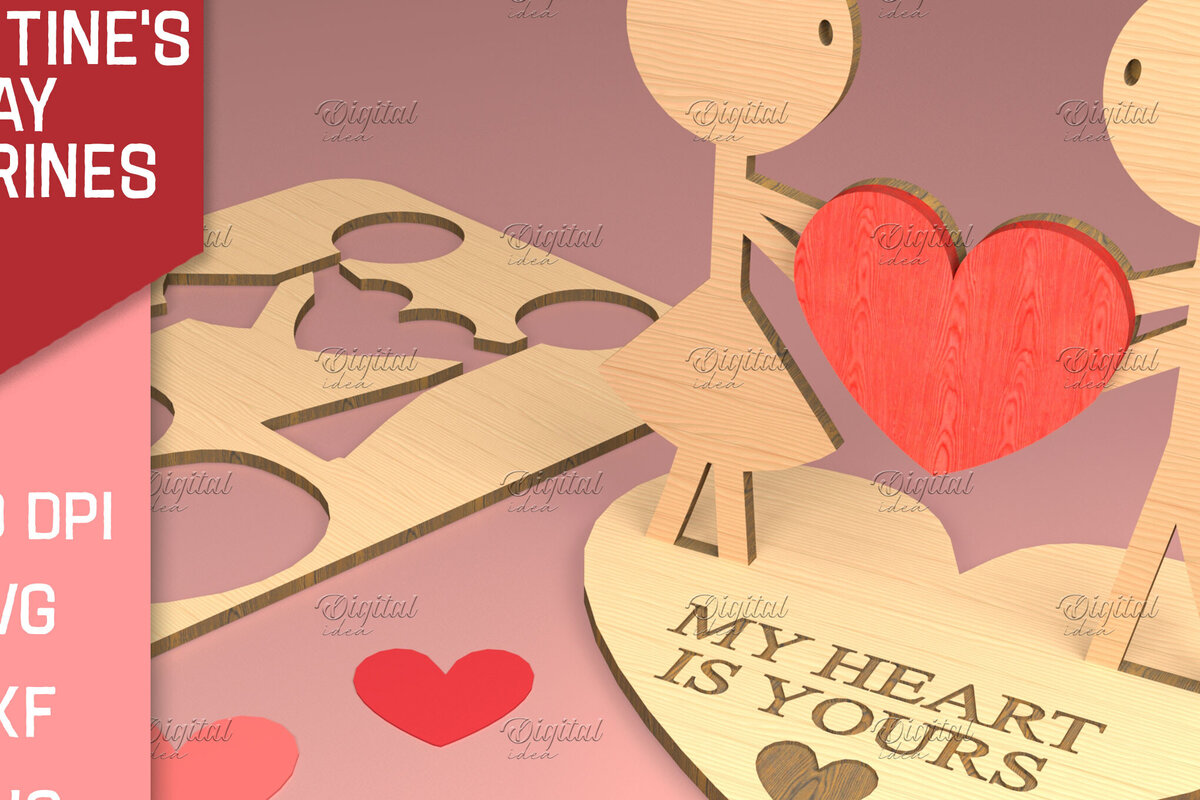 Σετ των 2 Intra απο ξύλο plywood 3mm-4mm πάχος – Ειδώλια του Αγίου Βαλεντίνου. Τρισδιάστατη Δίασταση  20x20 cm INTRAFABR-83739170