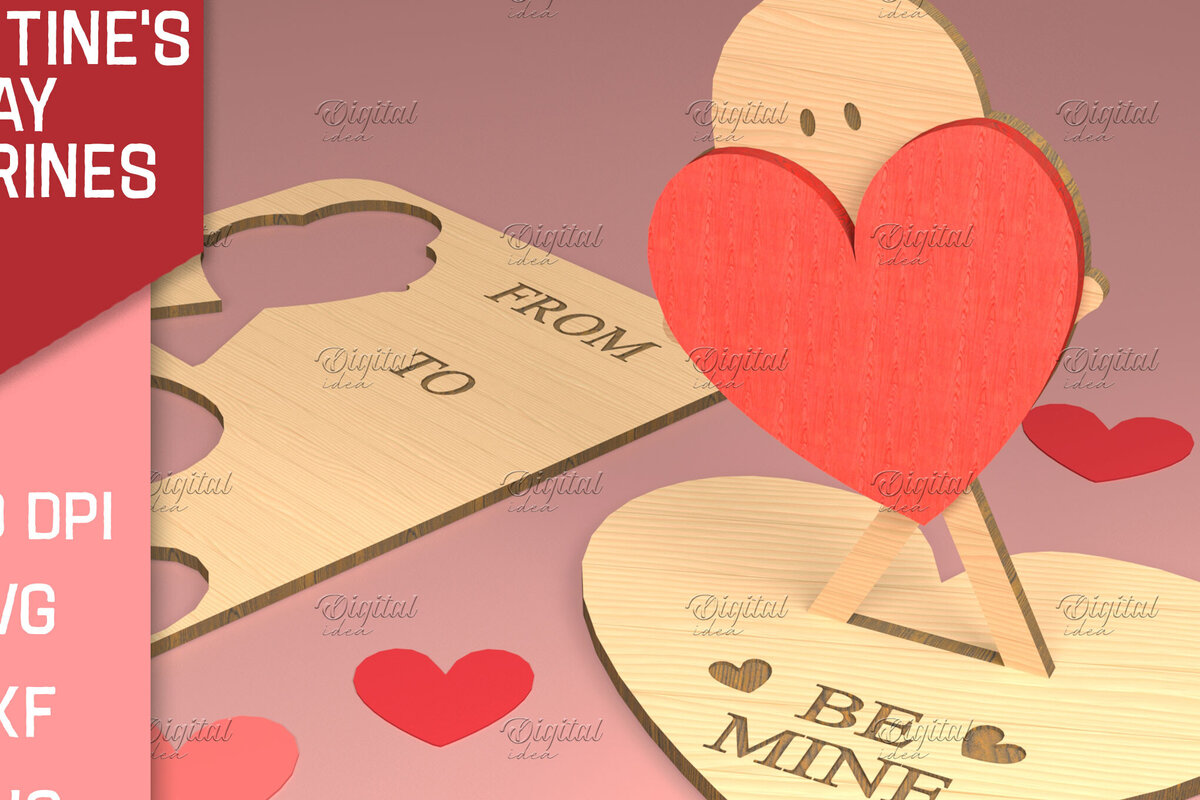 Σετ των 2 Intra απο ξύλο plywood 3mm-4mm πάχος – Ειδώλια του Αγίου Βαλεντίνου. Τρισδιάστατη Δίασταση  20x20 cm INTRAFABR-83739207