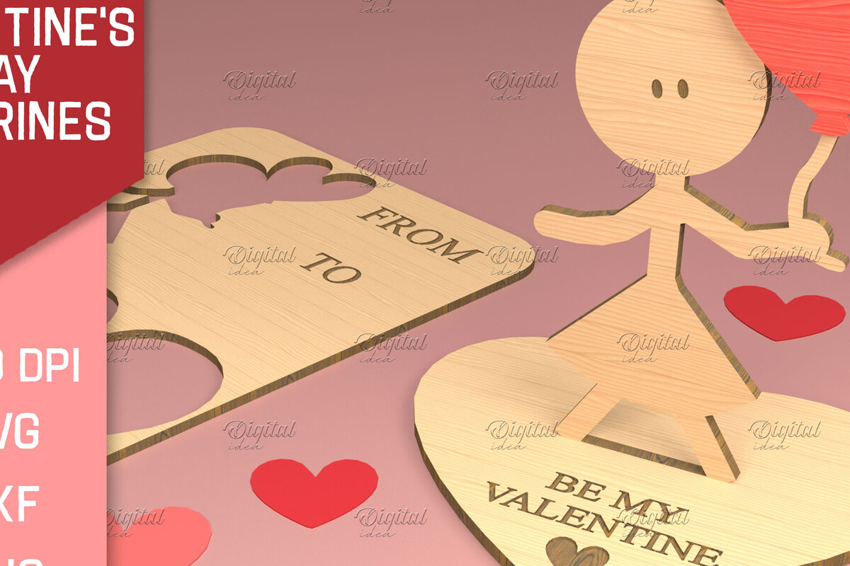 Σετ των 2 Intra απο ξύλο plywood 3mm-4mm πάχος – Ειδώλια του Αγίου Βαλεντίνου. Τρισδιάστατη Δίασταση  20x20 cm INTRAFABR-83739350