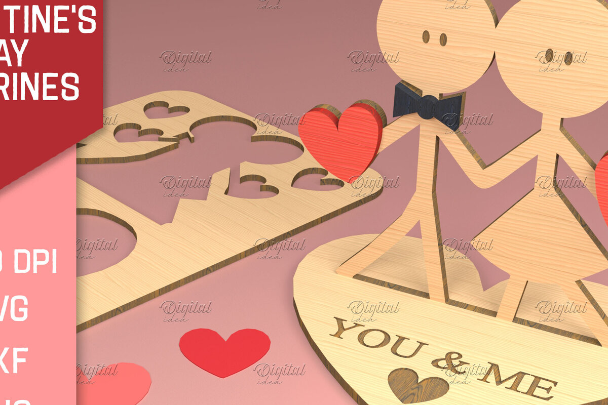 Σετ των 2 Intra απο ξύλο plywood 3mm-4mm πάχος – Ειδώλια του Αγίου Βαλεντίνου. Τρισδιάστατη Δίασταση  20x20 cm INTRAFABR-83739003