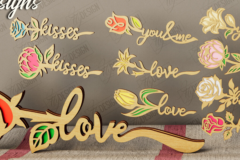 Σετ των 2 Intra απο ξύλο plywood 3mm-4mm πάχος – Πακέτο λουλουδιών του Αγίου Βαλεντίνου | Δώρο Δίασταση  20x20 cm INTRAFABR-111866373