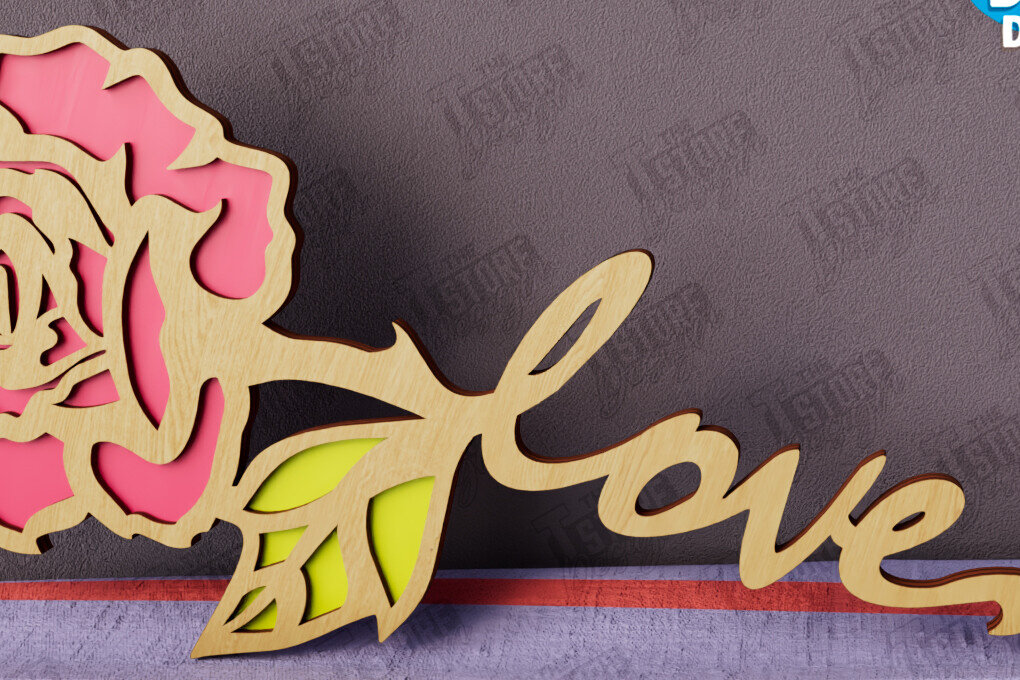 Σετ των 2 Intra απο ξύλο plywood 3mm-4mm πάχος – Λουλούδια του Αγίου Βαλεντίνου | Ρομαντικό δώρο Δίασταση  20x20 cm INTRAFABR-112499436