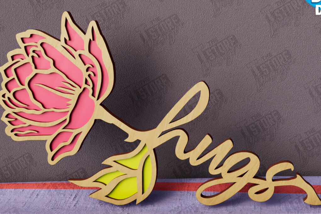 Σετ των 2 Intra απο ξύλο plywood 3mm-4mm πάχος – Λουλούδια του Αγίου Βαλεντίνου | Ρομαντικό δώρο Δίασταση  20x20 cm INTRAFABR-112499460