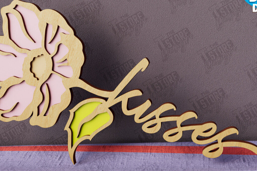 Σετ των 2 Intra απο ξύλο plywood 3mm-4mm πάχος – Λουλούδια του Αγίου Βαλεντίνου | Ρομαντικό δώρο Δίασταση  20x20 cm INTRAFABR-112499479