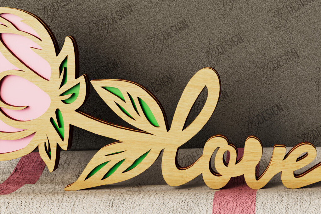 Σετ των 2 Intra απο ξύλο plywood 3mm-4mm πάχος – Λουλούδια του Αγίου Βαλεντίνου | Ρομαντικό δώρο Δίασταση  20x20 cm INTRAFABR-111866177