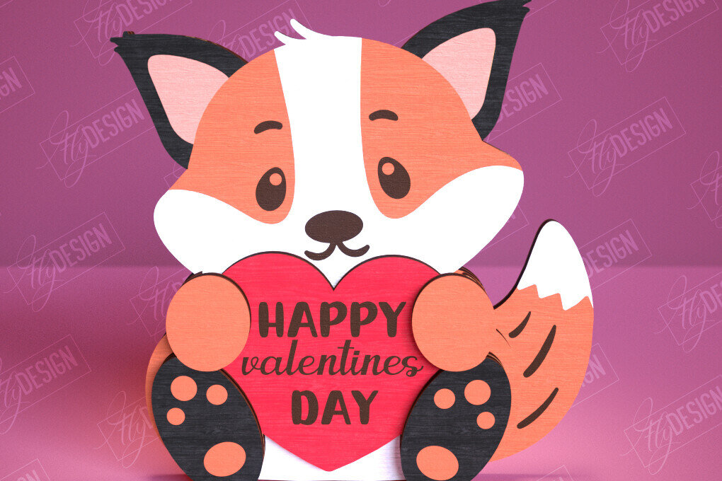 Σετ των 2 Intra απο ξύλο plywood 3mm-4mm πάχος – Ημέρα του Αγίου Βαλεντίνου Fox | Ρομαντικό Δώρο |CNC Δίασταση  20x20 cm INTRAFABR-113577281