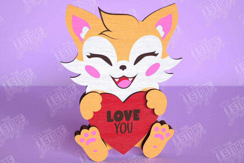 Σετ των 2 Intra απο ξύλο plywood 3mm-4mm πάχος – Ημέρα του Αγίου Βαλεντίνου Fox | Ρομαντικό Δώρο |CNC Δίασταση  20x20 cm INTRAFABR-113528554