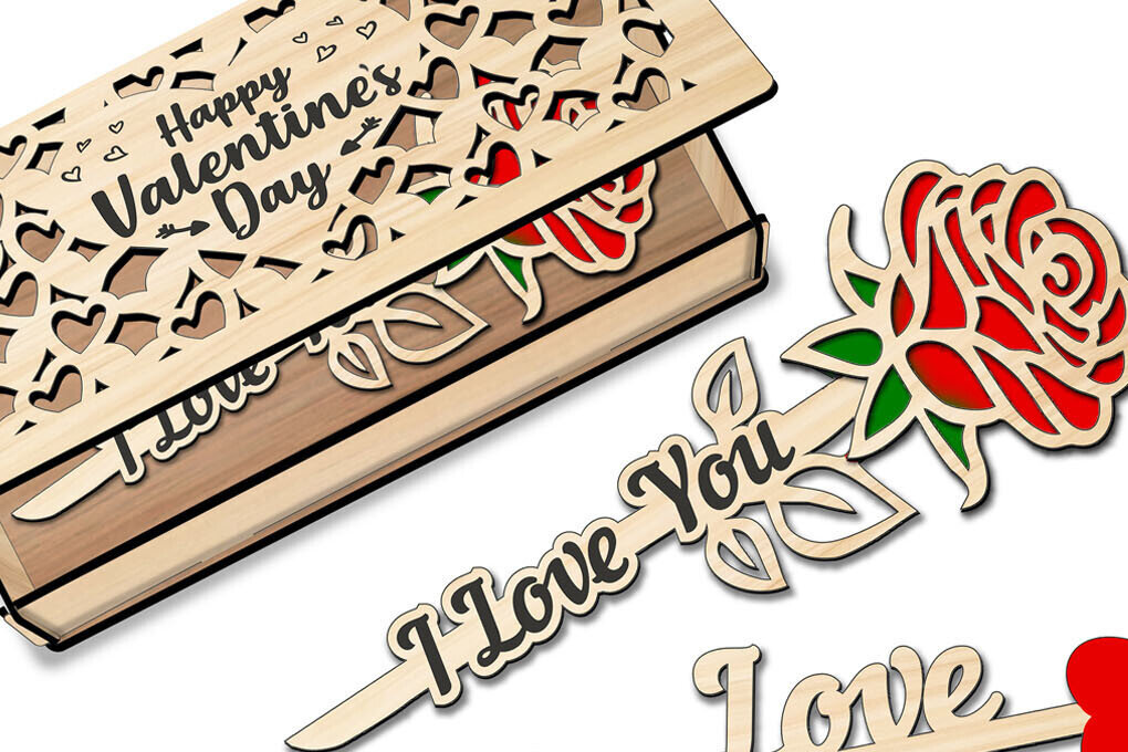 Σετ των 2 Intra απο ξύλο plywood 3mm-4mm πάχος – Κουτί δώρου για την ημέρα του Αγίου Βαλεντίνου Rose Arrow Δίασταση  20x20 cm INTRAFABR-113266752