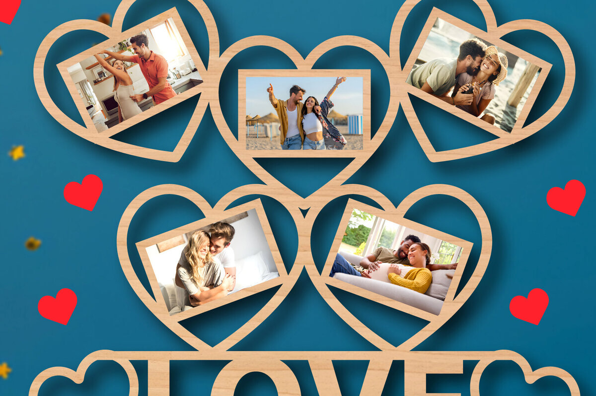 Σετ των 2 Intra απο ξύλο plywood 3mm-4mm πάχος – Δώρο για την Ημέρα του Αγίου Βαλεντίνου Κορνίζα φωτογραφιών Δίασταση  20x20 cm INTRAFABR-88433402