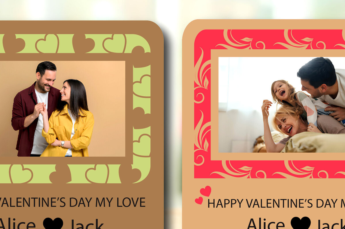 Σετ των 2 Intra απο ξύλο plywood 3mm-4mm πάχος – Δώρο για την Ημέρα του Αγίου Βαλεντίνου Κορνίζα φωτογραφιών Δίασταση  20x20 cm INTRAFABR-88431627