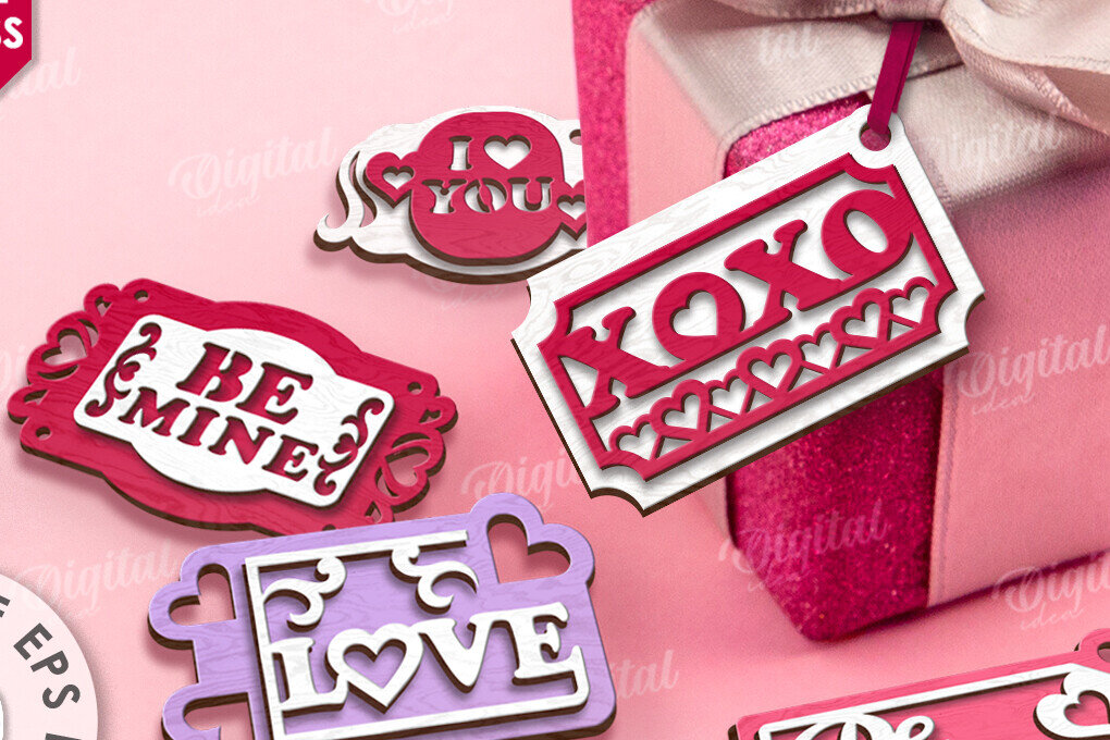 Σετ των 2 Intra απο ξύλο plywood 3mm-4mm πάχος – Ετικέτες δώρου για την ημέρα του Αγίου Βαλεντίνου Πακέτο LaserCut Δίασταση  20x20 cm INTRAFABR-113337762