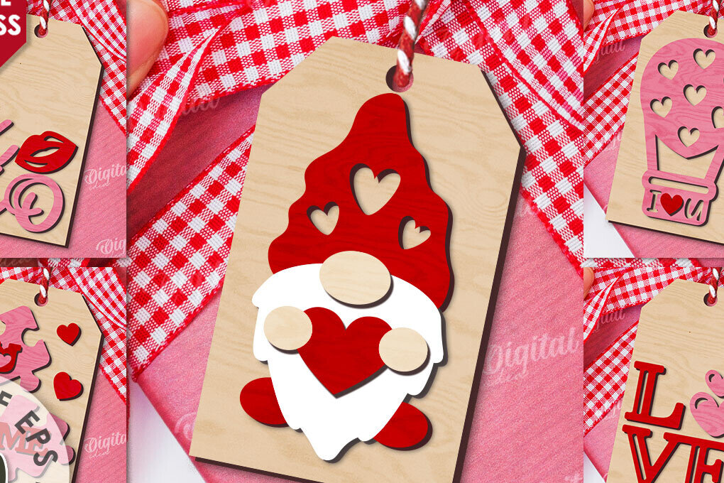 Σετ των 2 Intra απο ξύλο plywood 3mm-4mm πάχος – Ετικέτες δώρου για την ημέρα του Αγίου Βαλεντίνου Πακέτο LaserCut Δίασταση  20x20 cm INTRAFABR-110245865