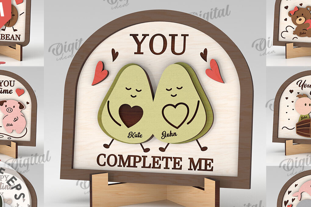 Σετ των 2 Intra απο ξύλο plywood 3mm-4mm πάχος – Δώρα για την Ημέρα του Αγίου Βαλεντίνου Πακέτο κοπής με λέιζερ Δίασταση  20x20 cm INTRAFABR-112892679