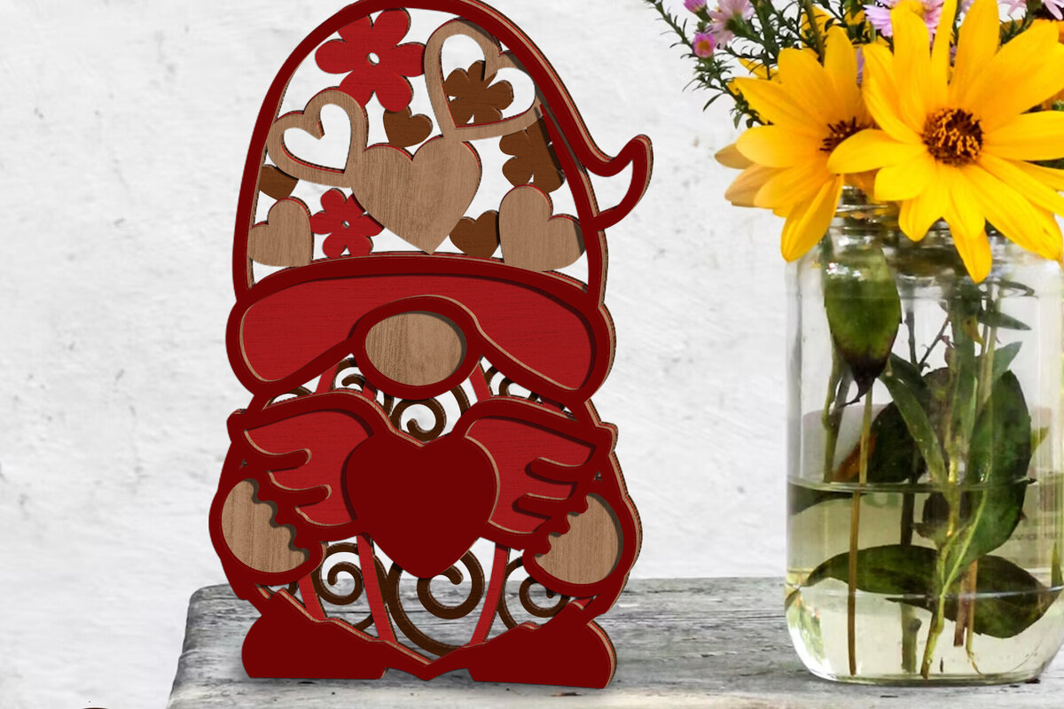 Σετ των 2 Intra απο ξύλο plywood 3mm-4mm πάχος – Gnome ημέρας του Αγίου Βαλεντίνου, πρότυπο διακόσμησης Δίασταση  20x20 cm INTRAFABR-86382611