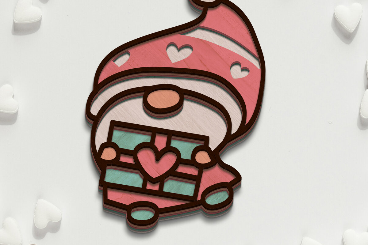 Σετ των 2 Intra απο ξύλο plywood 3mm-4mm πάχος – Διακόσμηση σπιτιού για την ημέρα του Αγίου Βαλεντίνου Gnome Δίασταση  20x20 cm INTRAFABR-88453378