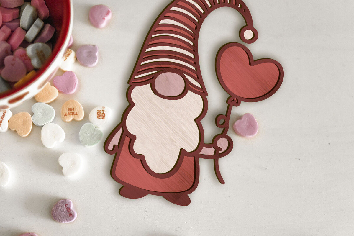 Σετ των 2 Intra απο ξύλο plywood 3mm-4mm πάχος – Gnome του Αγίου Βαλεντίνου, Διακόσμηση σπιτιού Δίασταση  20x20 cm INTRAFABR-86494739