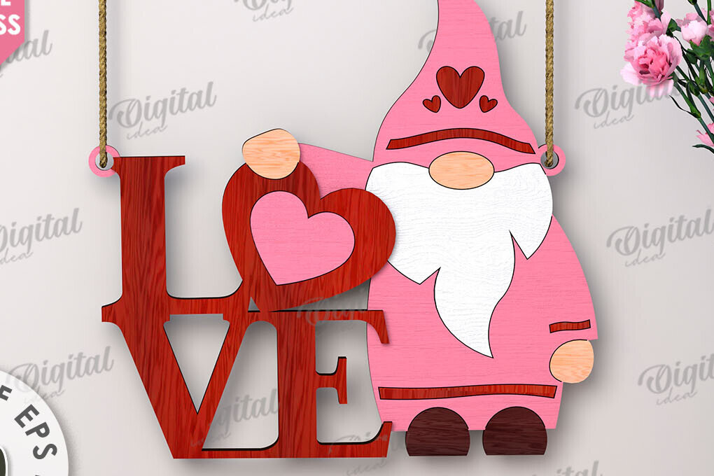 Σετ των 2 Intra απο ξύλο plywood 3mm-4mm πάχος – Κοπή λέιζερ Gnome για την Ημέρα του Αγίου Βαλεντίνου Δίασταση  20x20 cm INTRAFABR-112500618