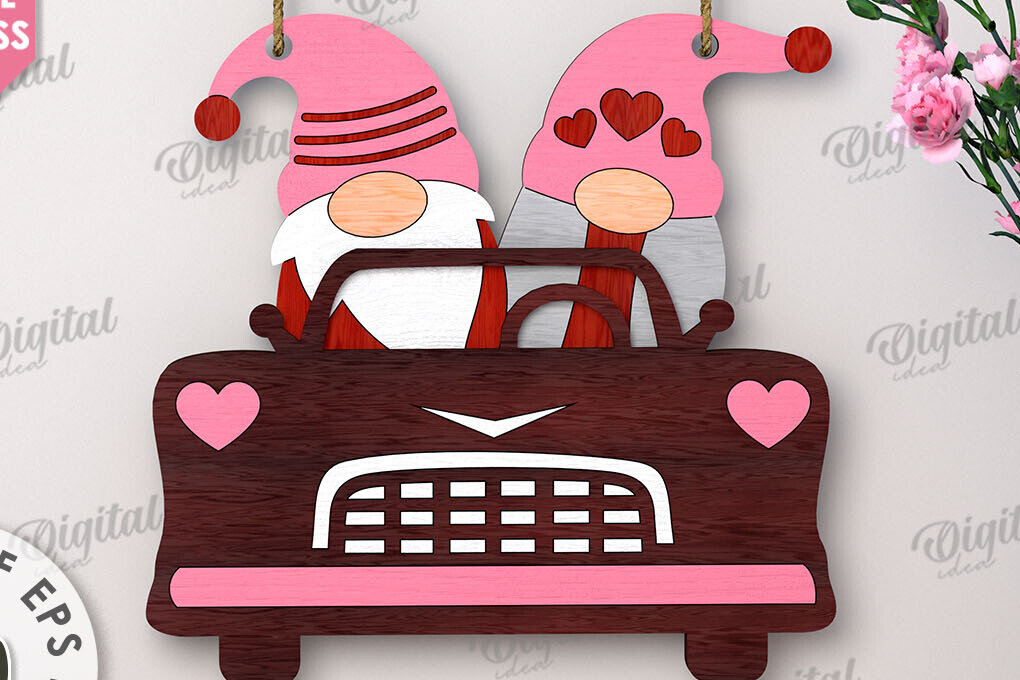 Σετ των 2 Intra απο ξύλο plywood 3mm-4mm πάχος – Κοπή λέιζερ Gnome για την Ημέρα του Αγίου Βαλεντίνου Δίασταση  20x20 cm INTRAFABR-112500649