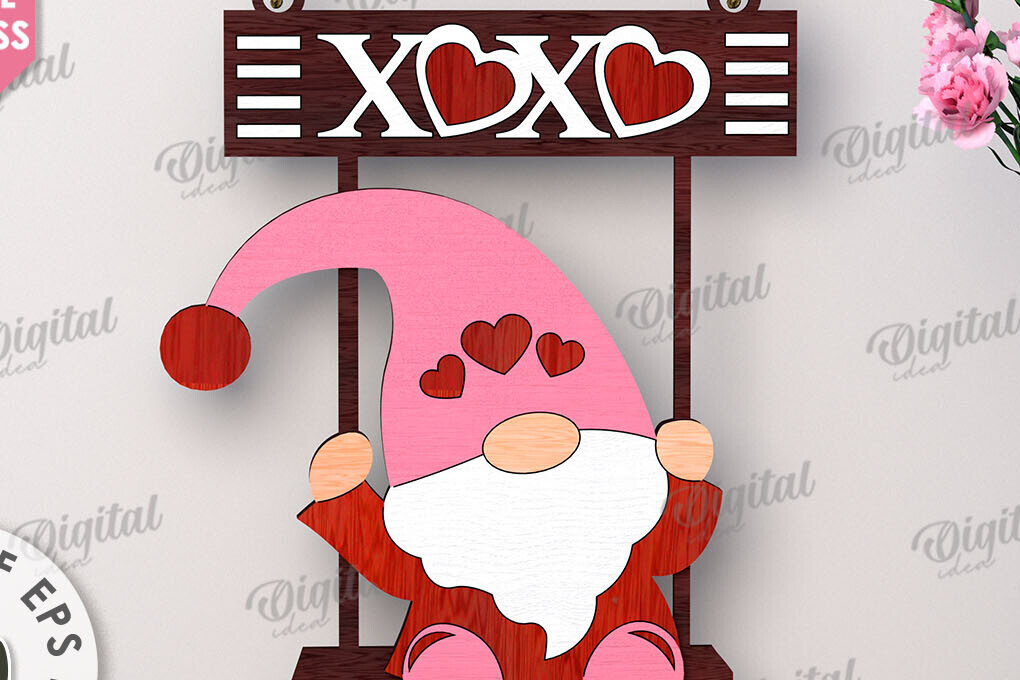 Σετ των 2 Intra απο ξύλο plywood 3mm-4mm πάχος – Κοπή λέιζερ Gnome για την Ημέρα του Αγίου Βαλεντίνου Δίασταση  20x20 cm INTRAFABR-112500695