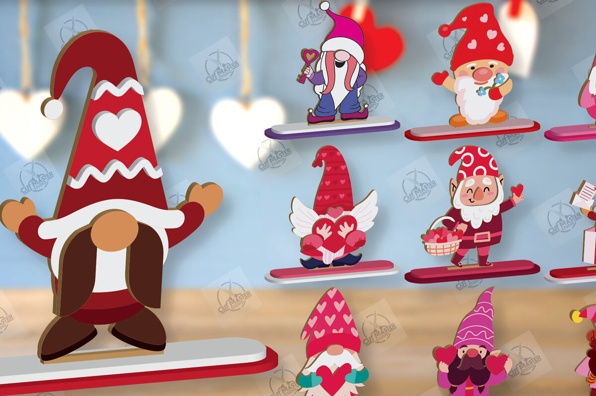 Σετ των 2 Intra απο ξύλο plywood 3mm-4mm πάχος – Πακέτο κοπής με λέιζερ Gnome για την ημέρα του Αγίου Βαλεντίνου Δίασταση  20x20 cm INTRAFABR-113329326