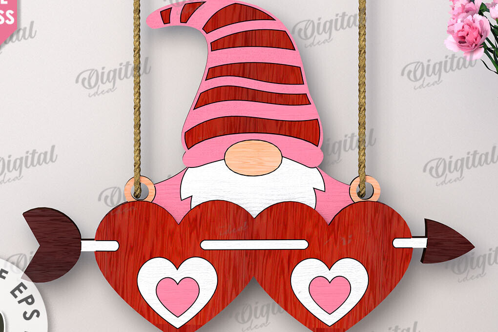Σετ των 2 Intra απο ξύλο plywood 3mm-4mm πάχος – Κοπή λέιζερ Gnome για την Ημέρα του Αγίου Βαλεντίνου Δίασταση  20x20 cm INTRAFABR-112500521