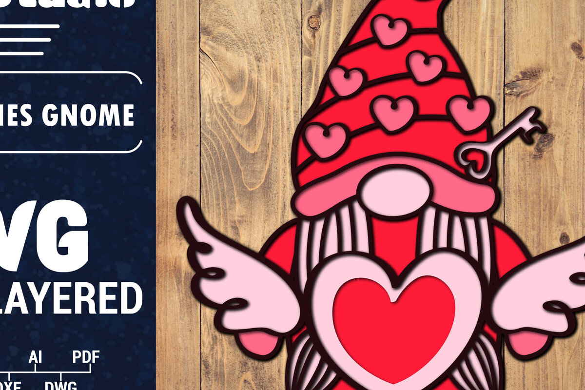 Σετ των 2 Intra απο ξύλο plywood 3mm-4mm πάχος – Ημέρα του Αγίου Βαλεντίνου Gnome Papercut 3d Δίασταση  20x20 cm INTRAFABR-89149376