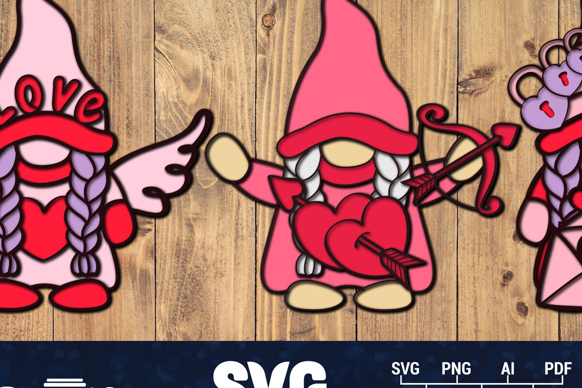 Σετ των 2 Intra απο ξύλο plywood 3mm-4mm πάχος – Ημέρα του Αγίου Βαλεντίνου Gnome Papercut 3d BU Δίασταση  20x20 cm INTRAFABR-89149325