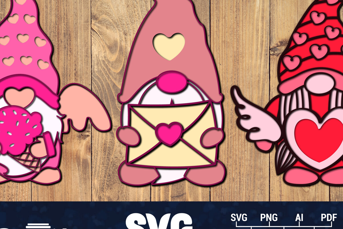 Σετ των 2 Intra απο ξύλο plywood 3mm-4mm πάχος – Κουλούρι για την Ημέρα του Αγίου Βαλεντίνου Gnome Papercut 3d Δίασταση  20x20 cm INTRAFABR-89724947