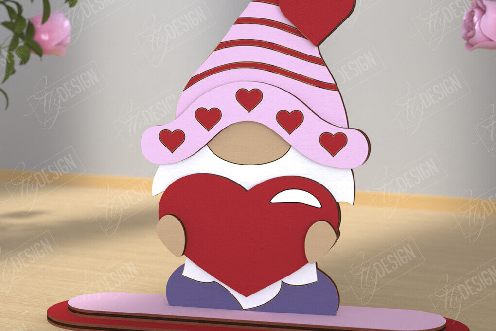 Σετ των 2 Intra απο ξύλο plywood 3mm-4mm πάχος – Gnome του Αγίου Βαλεντίνου | Επιτραπέζιο αγαλματίδιο Δίασταση  20x20 cm INTRAFABR-110119400