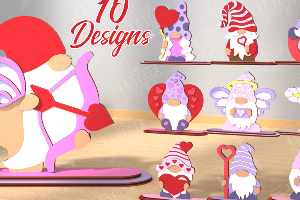 Σετ των 2 Intra απο ξύλο plywood 3mm-4mm πάχος – Gnome του Αγίου Βαλεντίνου | Επιτραπέζιο αγαλματίδιο Δίασταση  20x20 cm INTRAFABR-110119532