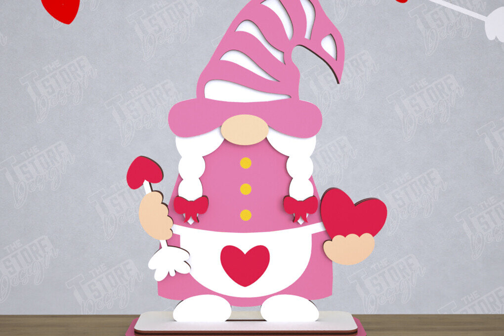 Σετ των 2 Intra απο ξύλο plywood 3mm-4mm πάχος – Gnome του Αγίου Βαλεντίνου | Επιτραπέζιο αγαλματίδιο Δίασταση  20x20 cm INTRAFABR-110328328