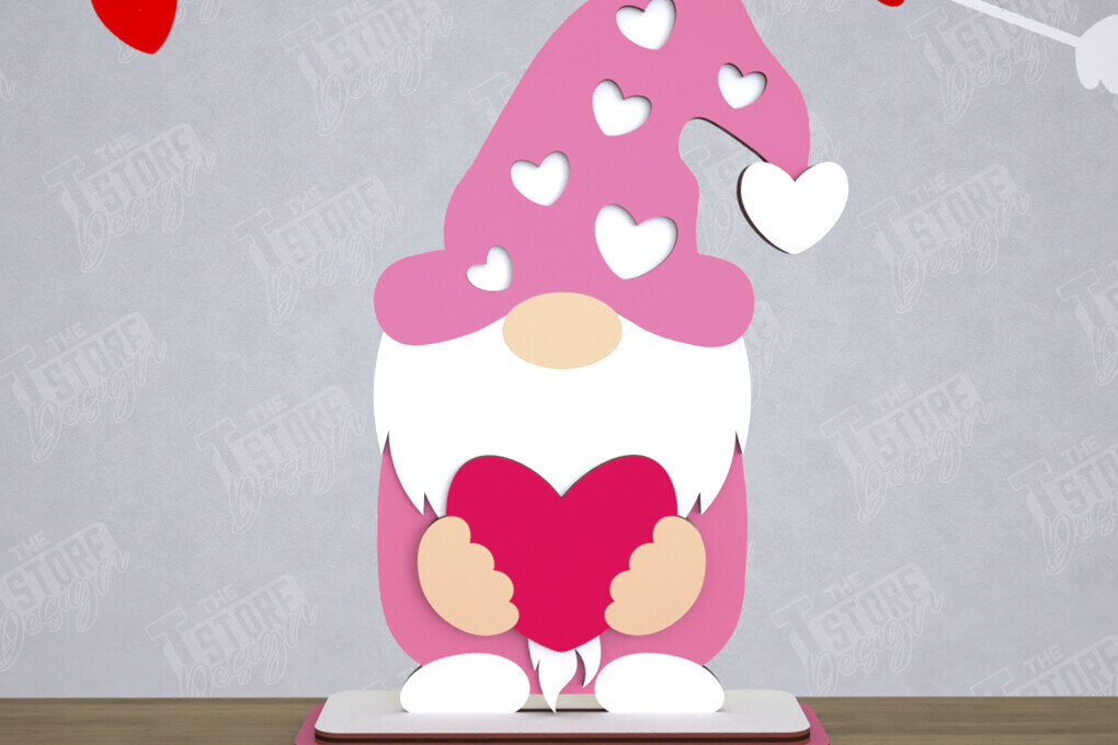 Σετ των 2 Intra απο ξύλο plywood 3mm-4mm πάχος – Gnome του Αγίου Βαλεντίνου | Επιτραπέζιο αγαλματίδιο Δίασταση  20x20 cm INTRAFABR-110328365