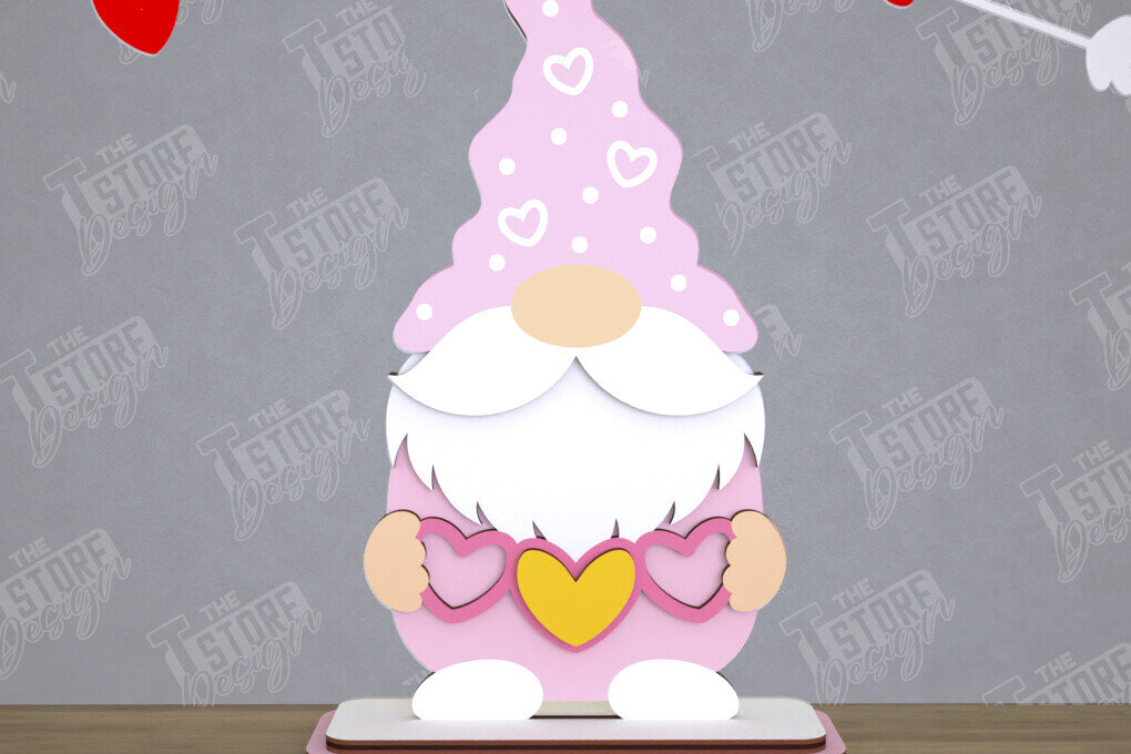 Σετ των 2 Intra απο ξύλο plywood 3mm-4mm πάχος – Gnome του Αγίου Βαλεντίνου | Επιτραπέζιο αγαλματίδιο Δίασταση  20x20 cm INTRAFABR-110328395