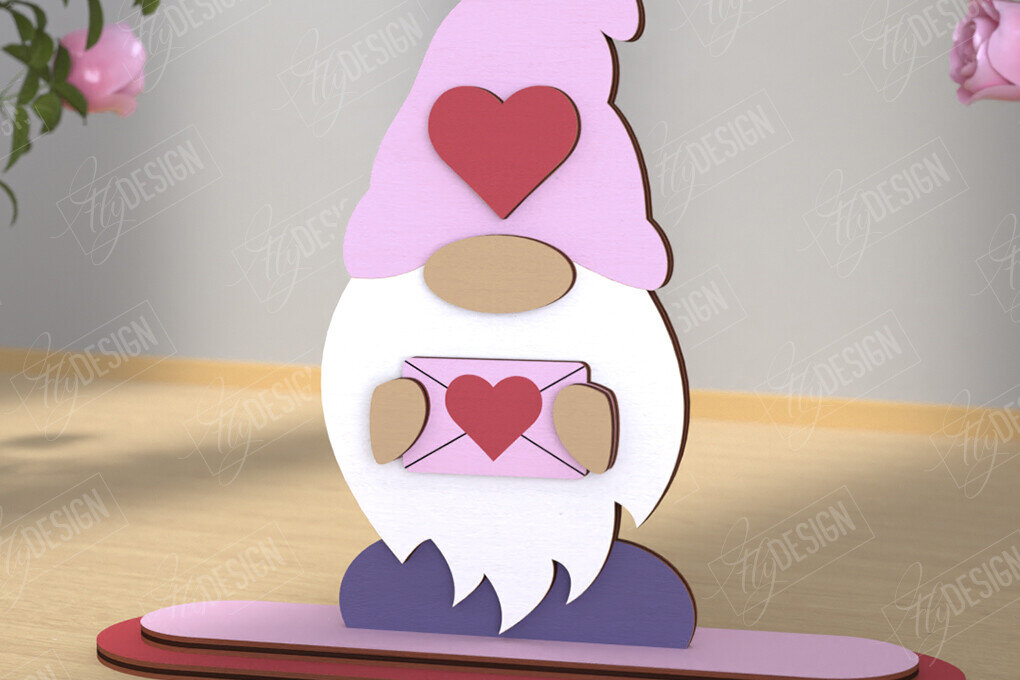 Σετ των 2 Intra απο ξύλο plywood 3mm-4mm πάχος – Gnome του Αγίου Βαλεντίνου | Επιτραπέζιο αγαλματίδιο Δίασταση  20x20 cm INTRAFABR-110119254