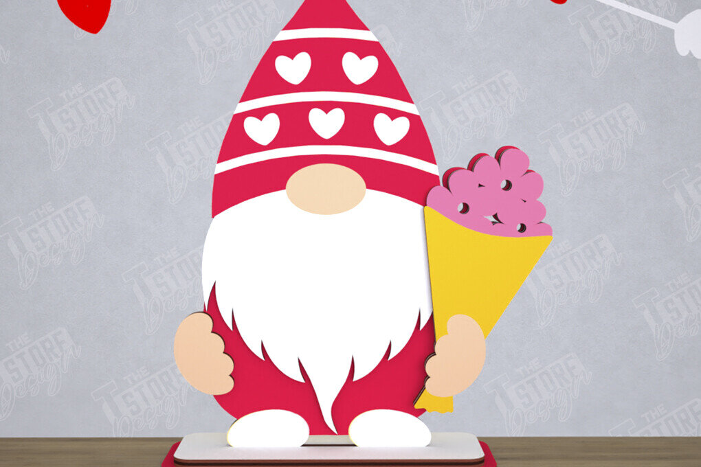 Σετ των 2 Intra απο ξύλο plywood 3mm-4mm πάχος – Gnome του Αγίου Βαλεντίνου | Επιτραπέζιο αγαλματίδιο Δίασταση  20x20 cm INTRAFABR-110328456